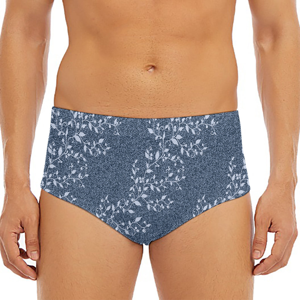 Ivy Flower Denim Jeans Pattern Print Men's Triangle Swim Briefs