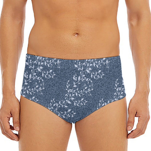 Ivy Flower Denim Jeans Pattern Print Men's Triangle Swim Briefs