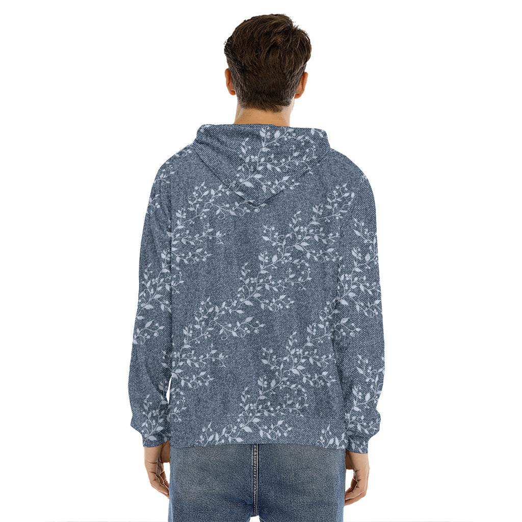 Ivy Flower Denim Jeans Pattern Print Men's Velvet Pullover Hoodie