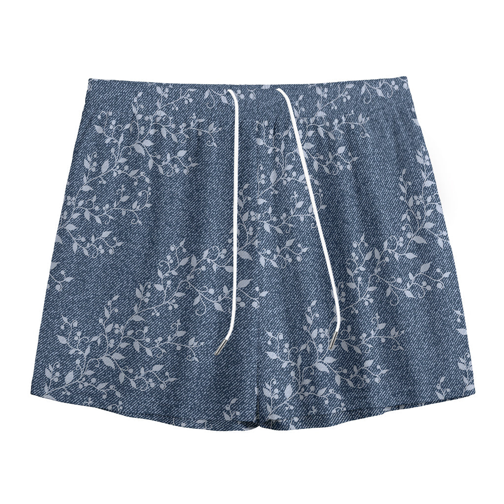 Ivy Flower Denim Jeans Pattern Print Mesh Shorts