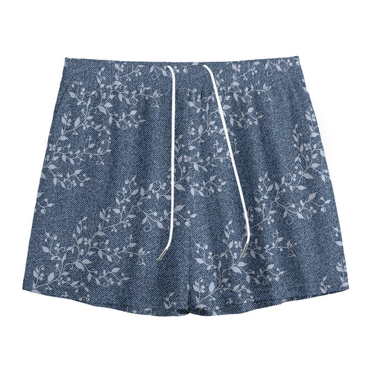 Ivy Flower Denim Jeans Pattern Print Mesh Shorts