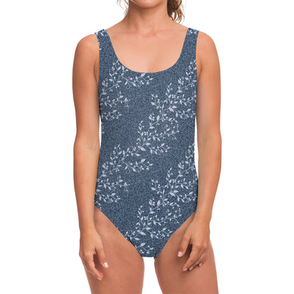 Ivy Flower Denim Jeans Pattern Print One Piece Swimsuit