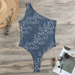 Ivy Flower Denim Jeans Pattern Print One Shoulder Bodysuit
