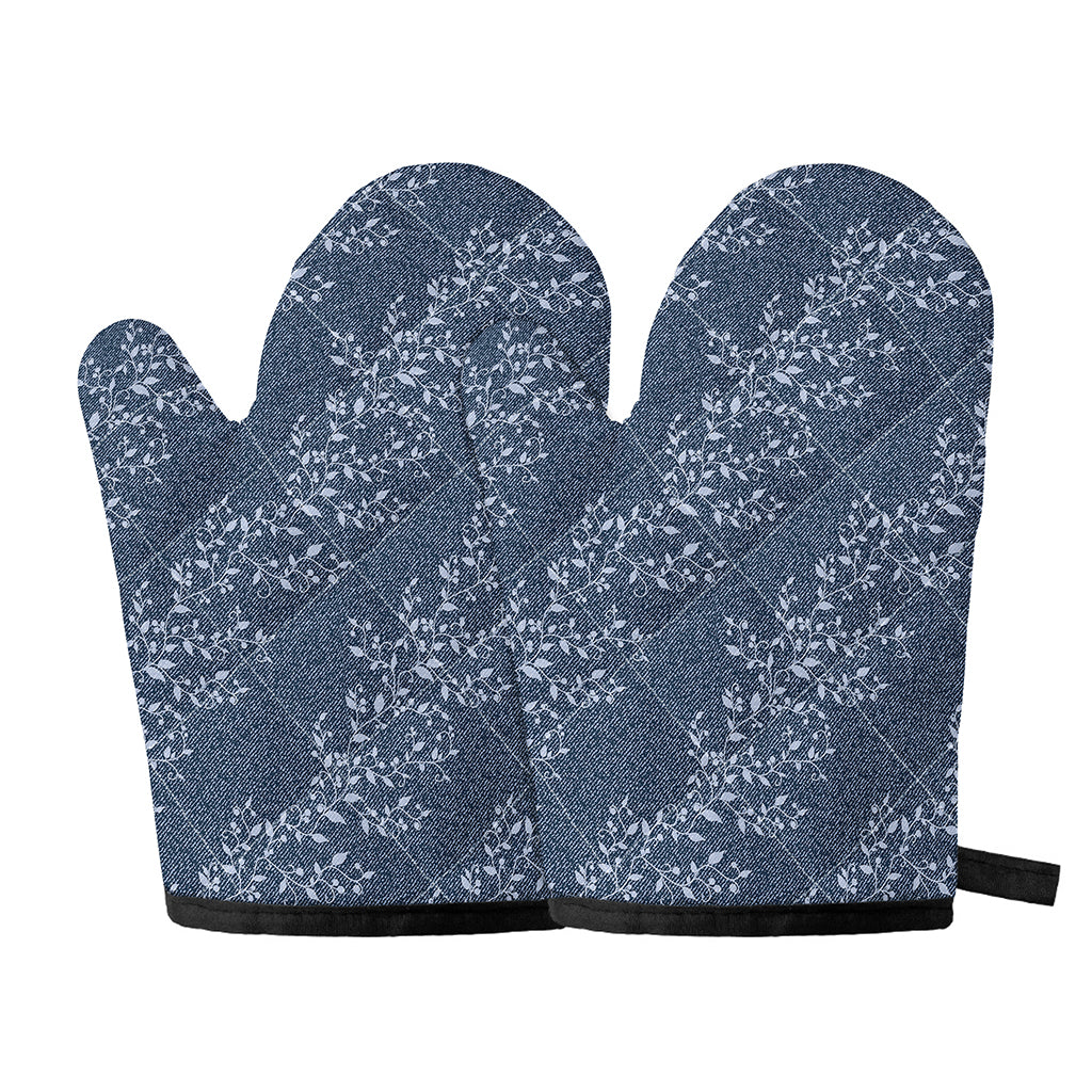 Ivy Flower Denim Jeans Pattern Print Oven Mitts