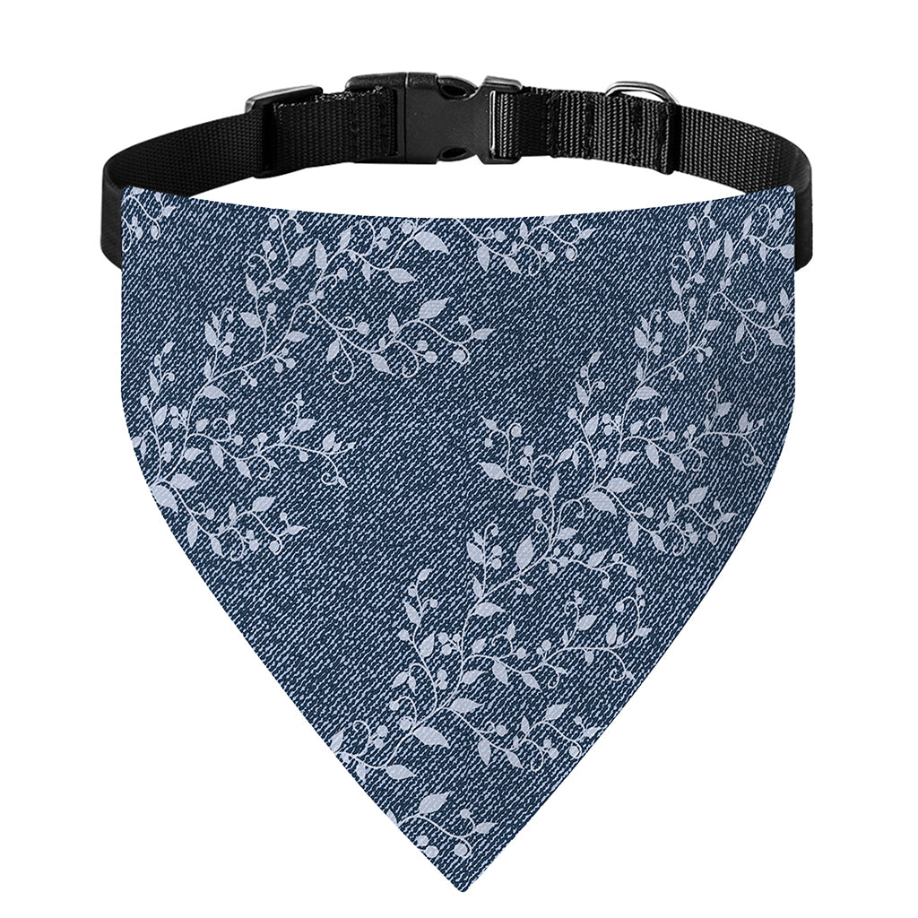 Ivy Flower Denim Jeans Pattern Print Over The Collar Dog Bandana
