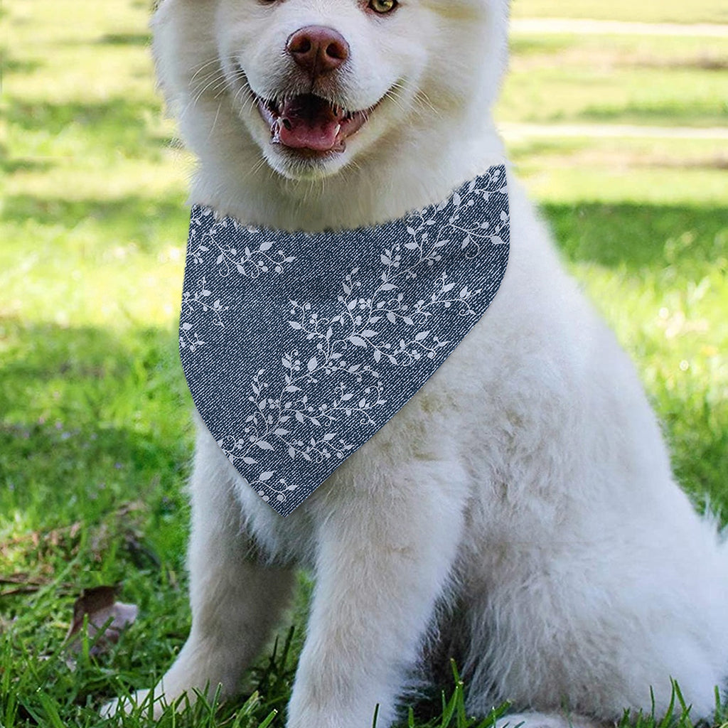 Ivy Flower Denim Jeans Pattern Print Over The Collar Dog Bandana