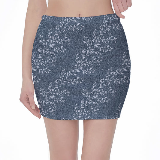 Ivy Flower Denim Jeans Pattern Print Pencil Mini Skirt