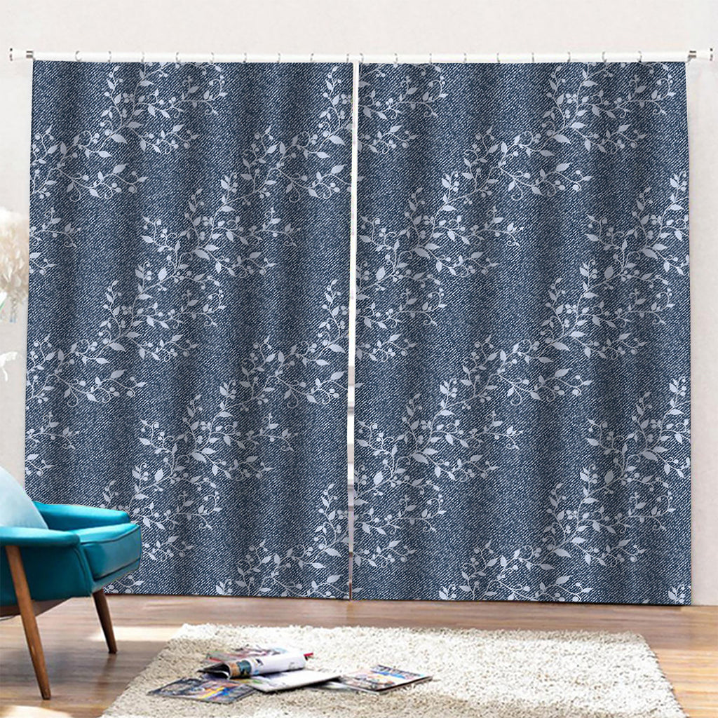 Ivy Flower Denim Jeans Pattern Print Pencil Pleat Curtains