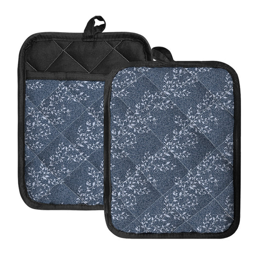 Ivy Flower Denim Jeans Pattern Print Pot Holders With Pocket