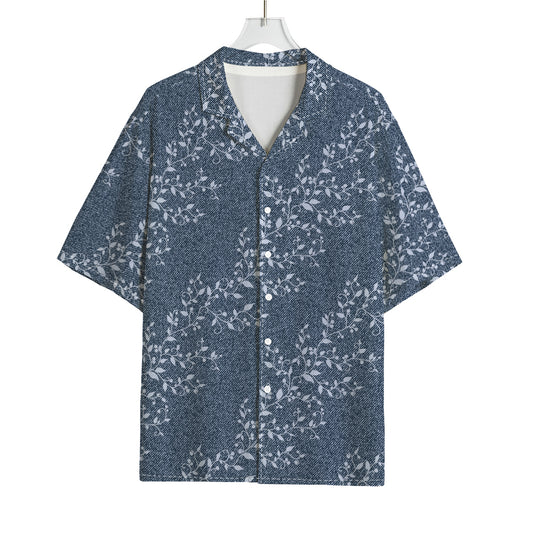 Ivy Flower Denim Jeans Pattern Print Rayon Hawaiian Shirt