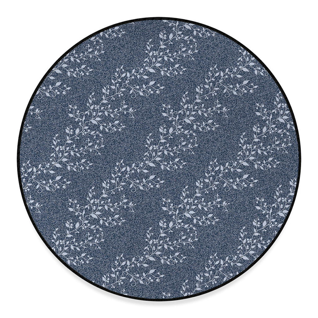 Ivy Flower Denim Jeans Pattern Print Round Floor Mat