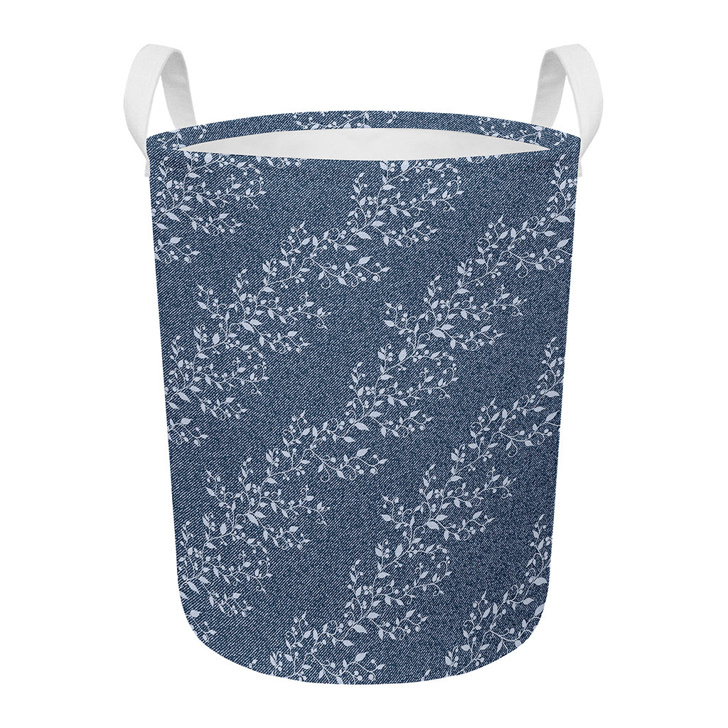Ivy Flower Denim Jeans Pattern Print Round Laundry Basket