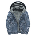Ivy Flower Denim Jeans Pattern Print Sherpa Lined Zip Up Hoodie