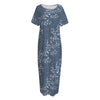 Ivy Flower Denim Jeans Pattern Print Short Sleeve Long Nightdress