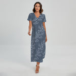 Ivy Flower Denim Jeans Pattern Print Short Sleeve Maxi Dress