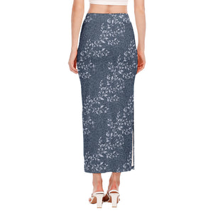 Ivy Flower Denim Jeans Pattern Print Side Slit Maxi Skirt