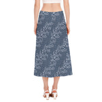 Ivy Flower Denim Jeans Pattern Print Side Slit Midi Skirt