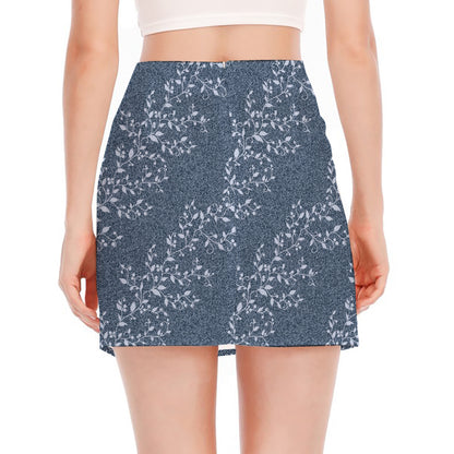 Ivy Flower Denim Jeans Pattern Print Side Slit Mini Skirt