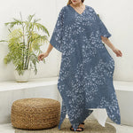 Ivy Flower Denim Jeans Pattern Print Silk V-Neck Kaftan Dress