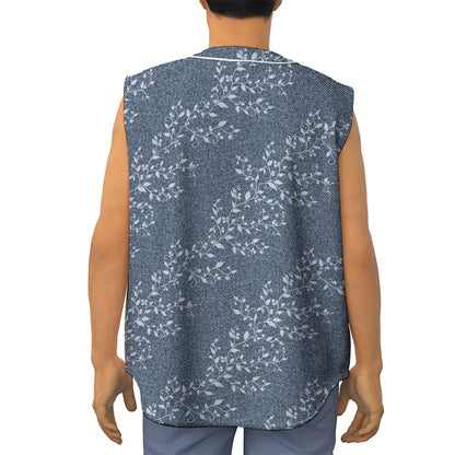 Ivy Flower Denim Jeans Pattern Print Sleeveless Baseball Jersey