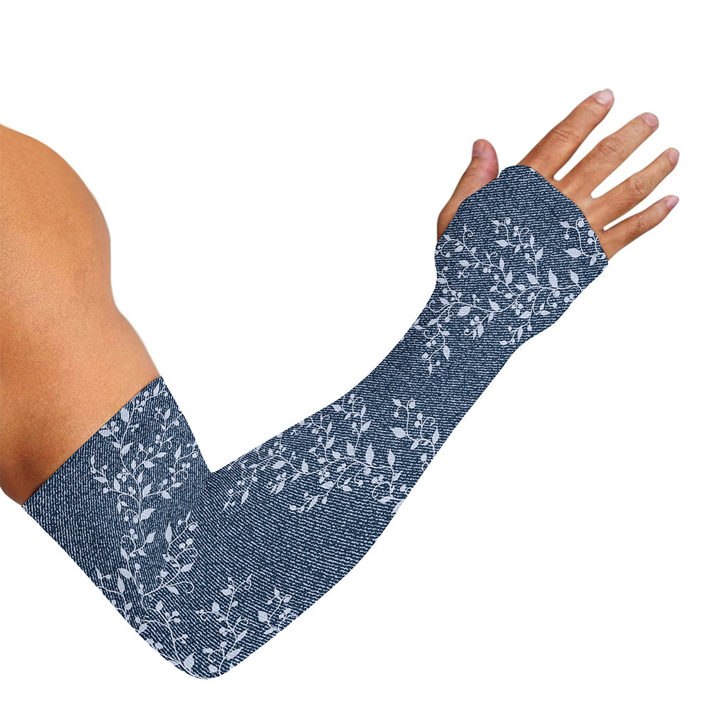 Ivy Flower Denim Jeans Pattern Print Sun Protection Arm Sleeves
