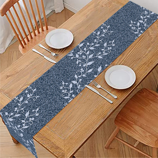 Ivy Flower Denim Jeans Pattern Print Table Runner