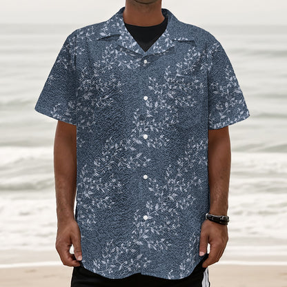 Ivy Flower Denim Jeans Pattern Print Textured Short Sleeve Shirt