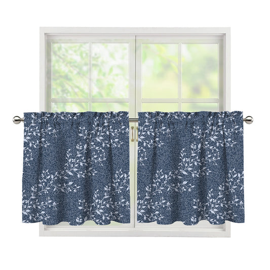 Ivy Flower Denim Jeans Pattern Print Tier Curtains