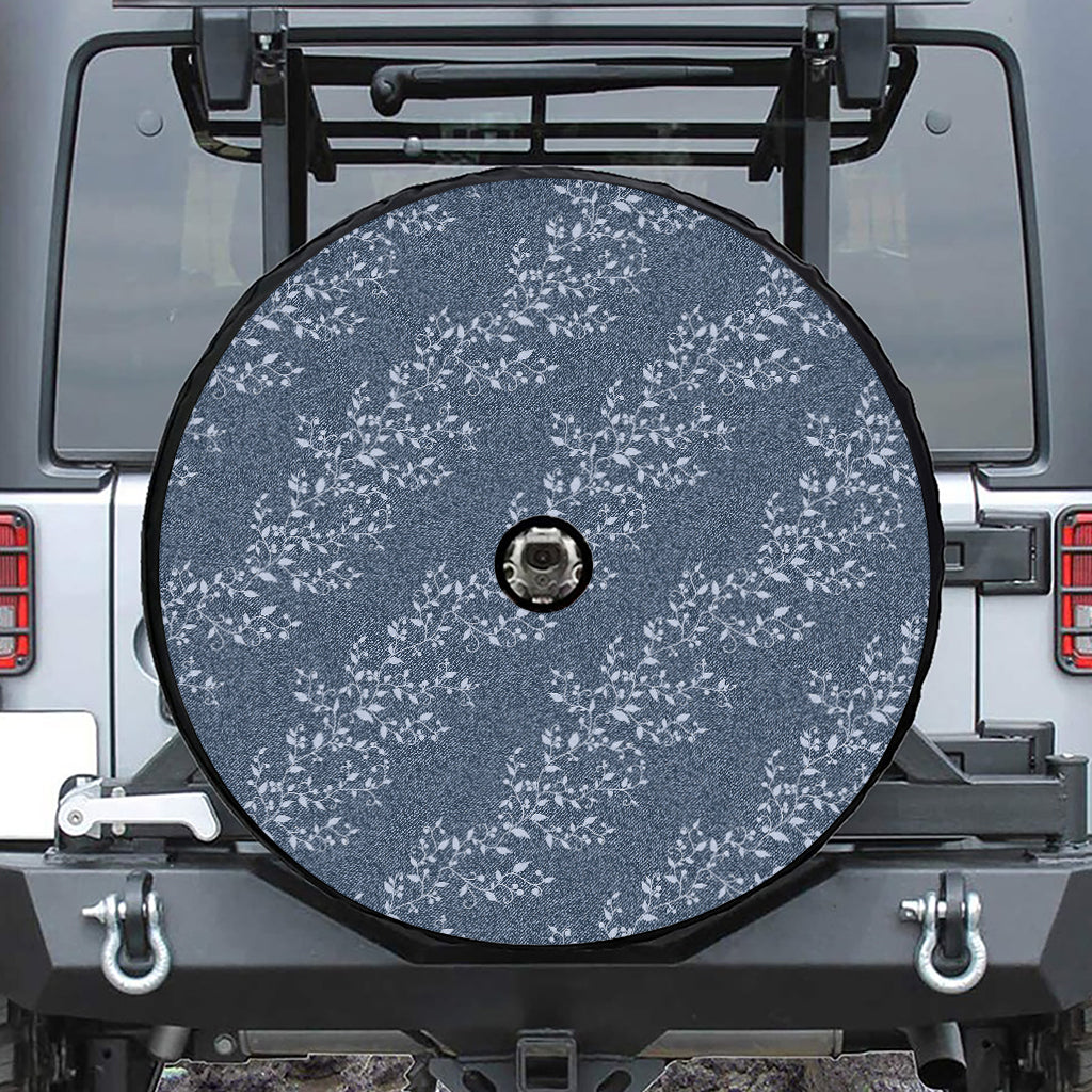 Ivy Flower Denim Jeans Pattern Print Tire Cover With Camera Hole