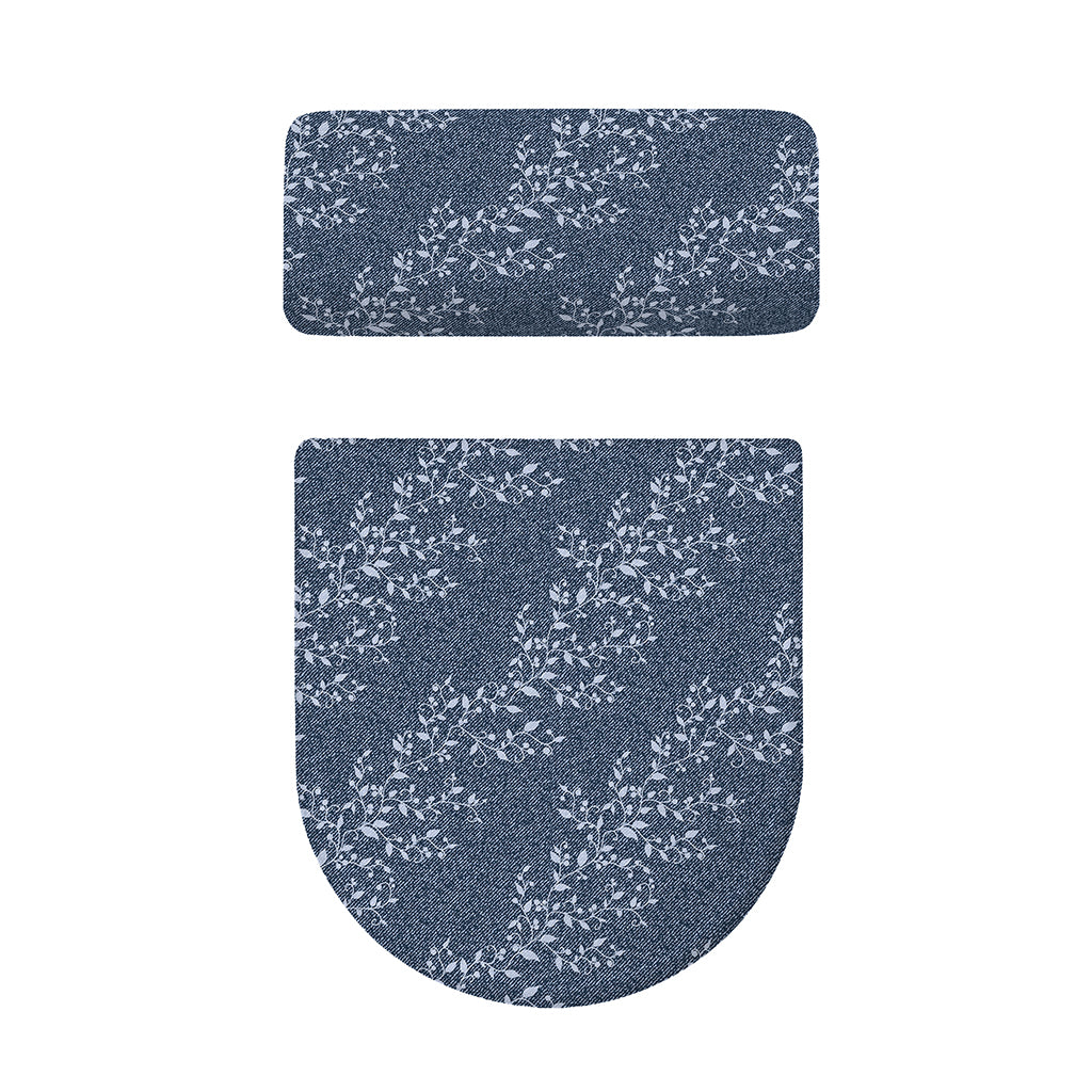 Ivy Flower Denim Jeans Pattern Print Toilet Lid And Tank Cover Set