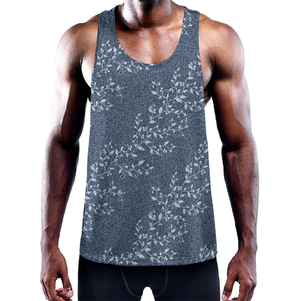 Ivy Flower Denim Jeans Pattern Print Training Tank Top