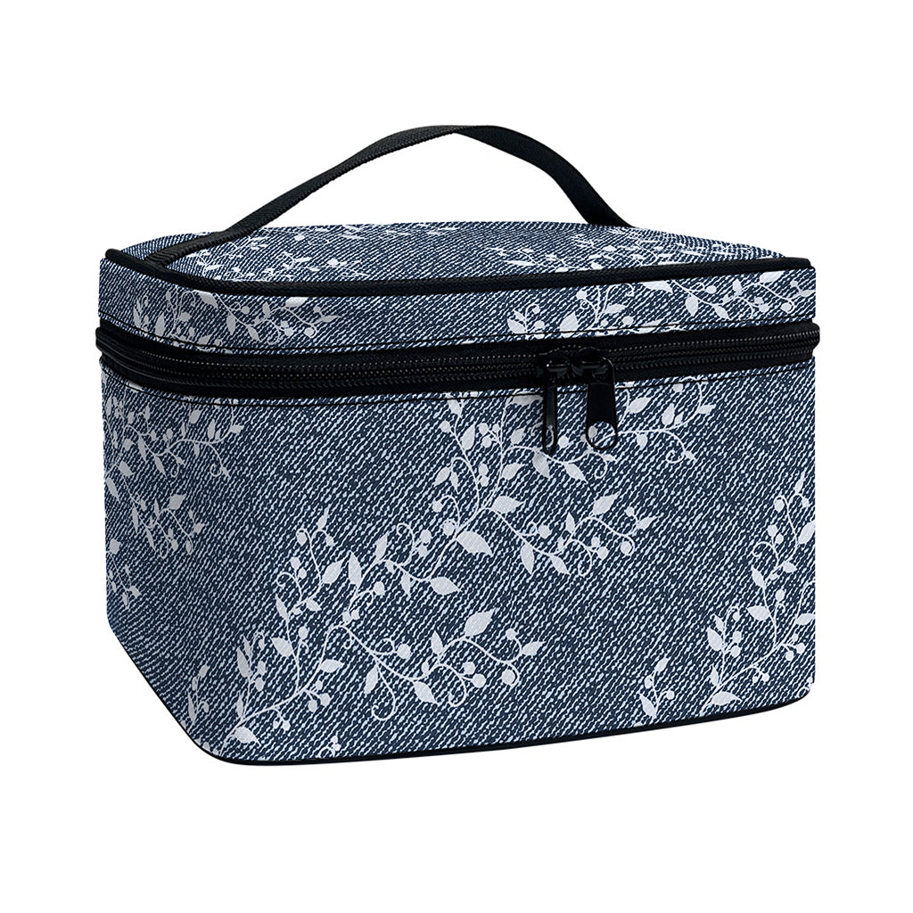 Ivy Flower Denim Jeans Pattern Print Travel Makeup Bag