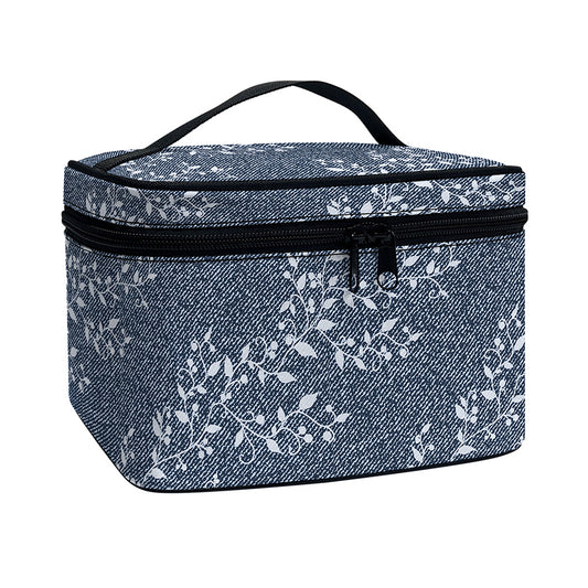 Ivy Flower Denim Jeans Pattern Print Travel Makeup Bag