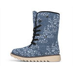 Ivy Flower Denim Jeans Pattern Print Winter Boots