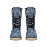 Ivy Flower Denim Jeans Pattern Print Winter Boots