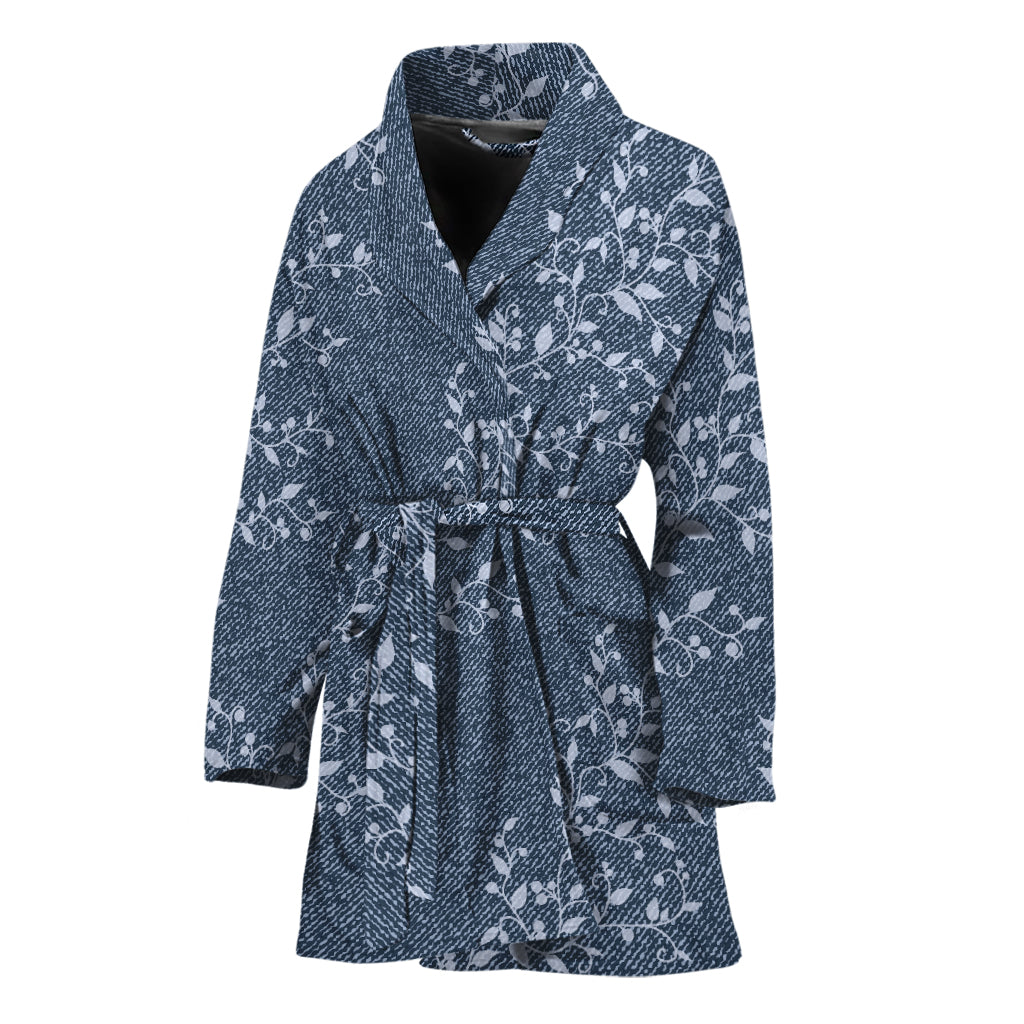 Ivy Flower Denim Jeans Pattern Print Women's Bathrobe