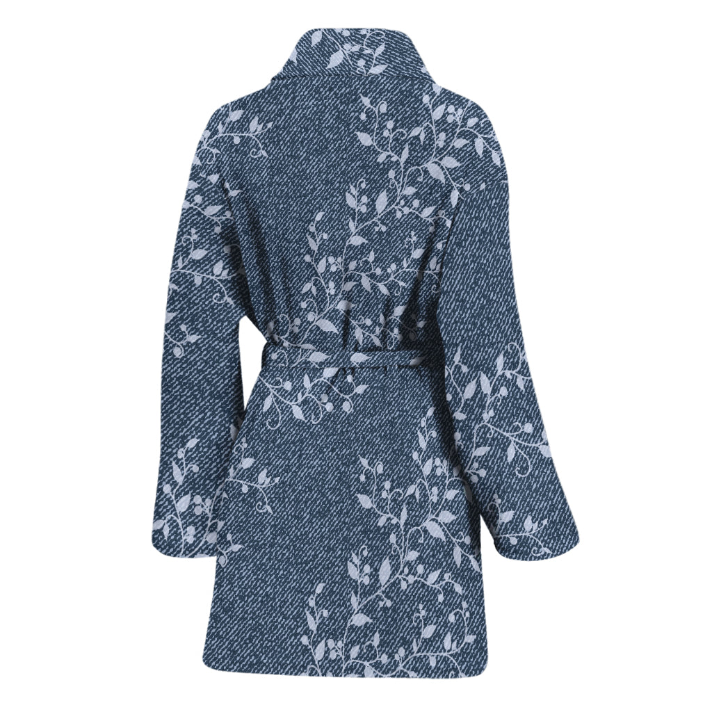 Ivy Flower Denim Jeans Pattern Print Women's Bathrobe