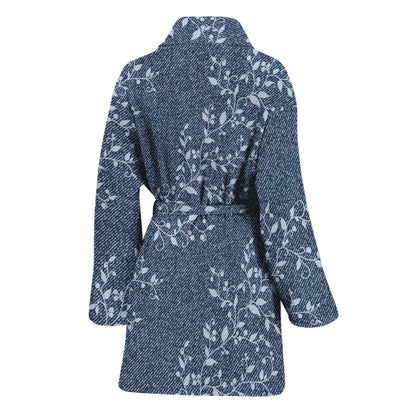 Ivy Flower Denim Jeans Pattern Print Women's Bathrobe
