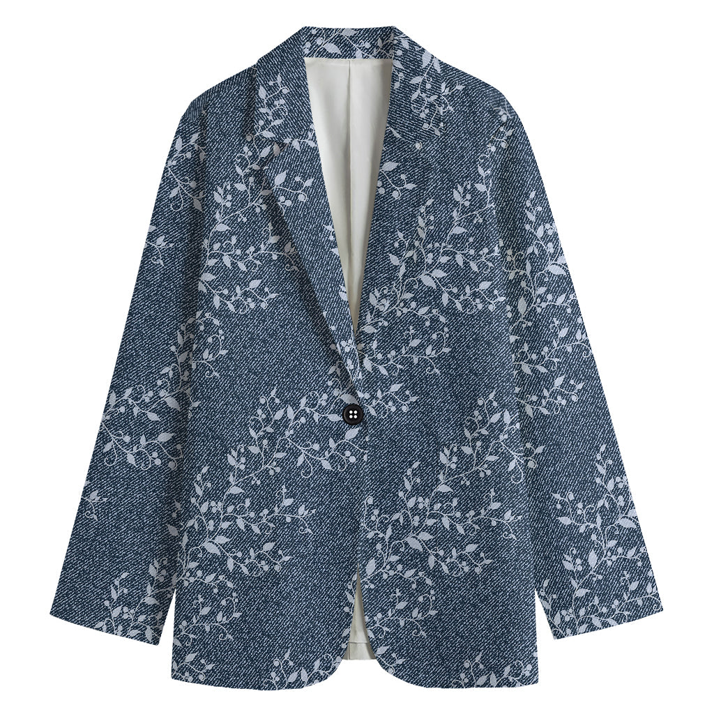 Ivy Flower Denim Jeans Pattern Print Women's Blazer