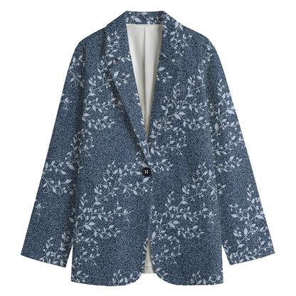 Ivy Flower Denim Jeans Pattern Print Women's Blazer