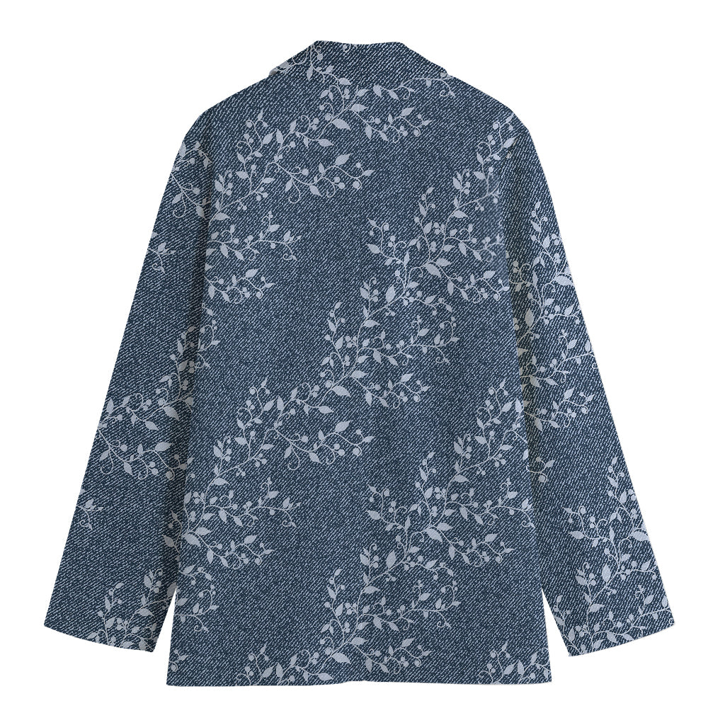Ivy Flower Denim Jeans Pattern Print Women's Blazer