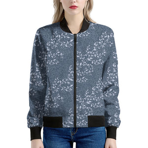 Ivy Flower Denim Jeans Pattern Print Women's Bomber Jacket