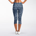 Ivy Flower Denim Jeans Pattern Print Women's Capri Leggings