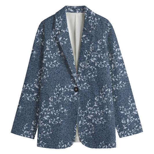 Ivy Flower Denim Jeans Pattern Print Women's Cotton Blazer
