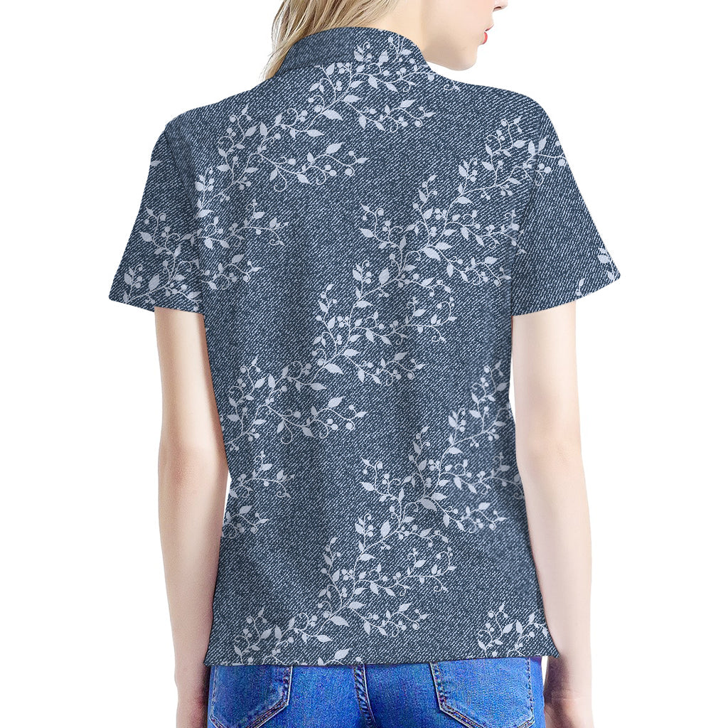 Ivy Flower Denim Jeans Pattern Print Women's Polo Shirt