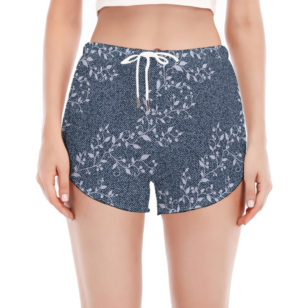 Ivy Flower Denim Jeans Pattern Print Women's Split Running Shorts