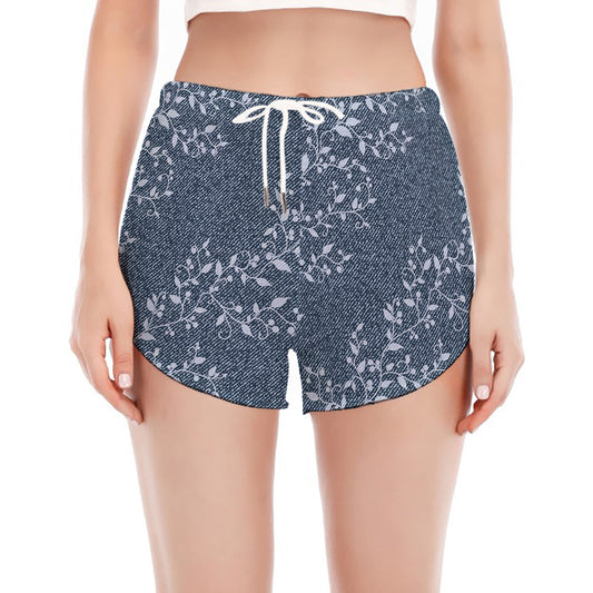 Ivy Flower Denim Jeans Pattern Print Women's Split Running Shorts