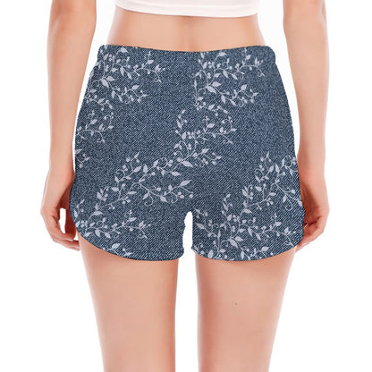 Ivy Flower Denim Jeans Pattern Print Women's Split Running Shorts
