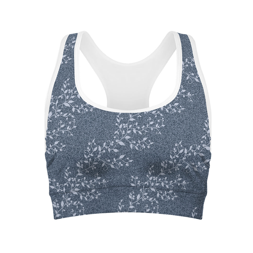 Ivy Flower Denim Jeans Pattern Print Women's Sports Bra