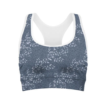 Ivy Flower Denim Jeans Pattern Print Women's Sports Bra